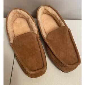 PAWZ by Bearpaw Mens 8 Genuine‎ Suede Wool Shearling Caleb Moccasin Slipper tan